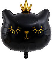 Фольгована кулька КНР (66х64 см) Кішечка з короною чорна