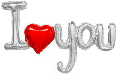 Фольговані літери КНР (89х60 см ) "I LOVE YOU" з серцем