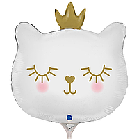 Фольгована кулька мініфігура Grabo (35 см) Кішечка з короною біла