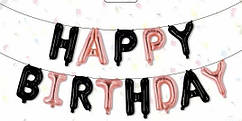 Фольговані літери КНР (38 см/літера) "Happy Birthday" чорний-рожеве золото