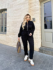 Стильний жіночий вельветовий комбінезон на блискавці та з пояском, батал великі розміри