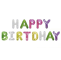 Фольговані літери КНР (38 см/літера) "Happy Birthday" різнокольорові яскраві