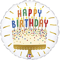 Фольгована кулька міні-фігура Grabo 9"(23 см) Коло "Happy Birthday" торт зі свічками
