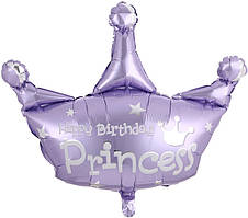 Фольгована кулька КНР (86х93 см) Корона "Happy Birthday Princess" лавандова