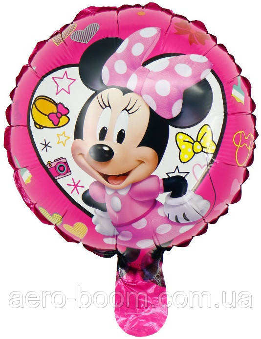 Фольгована кулька міні-фігура КНР 9"(23 см) Коло Мінні Маус на малиновому фоні, фото 1