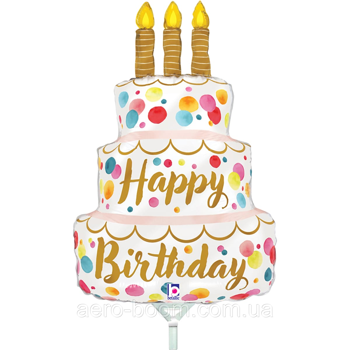 Фольгована кулька міні-фігура Grabo 14"(26х18 см) "Happy Birthday" торт, фото 1