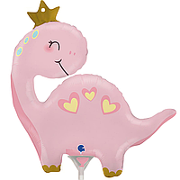 Фольгована кулька міні-фігура Grabo 11"(27 см) Динозаврик рожевий