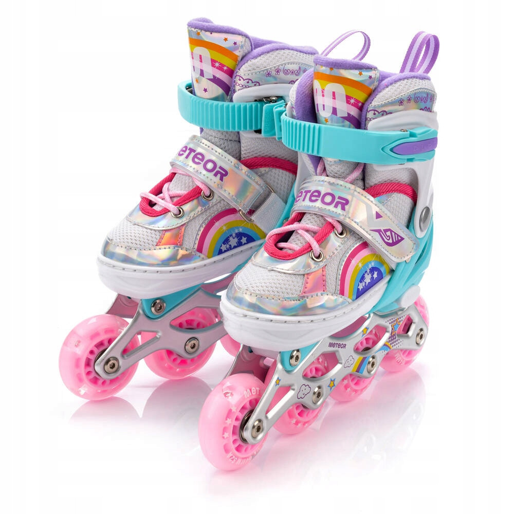 Ролики 4в1 Meteor Rainbow 34-37 ковзани ролики Led 82a регульований розмір, фото 1