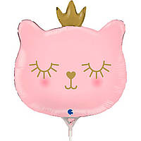 Фольгована кулька міні-фігура Grabo 14"(35 см) Кішечка з короною рожева