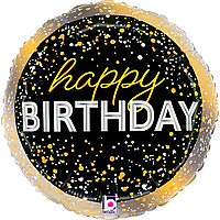 Фольгована кулька міні-фігура Grabo 9"(23 см) Коло "Happy Birthday" конфетті