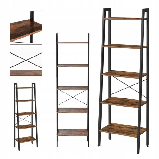 Полиця Songmics індустріальна 56 см шт. 172 34 чорна висока для книг драбинкова рівнів 56x34x172 стиль лофт вінтаж, фото 1