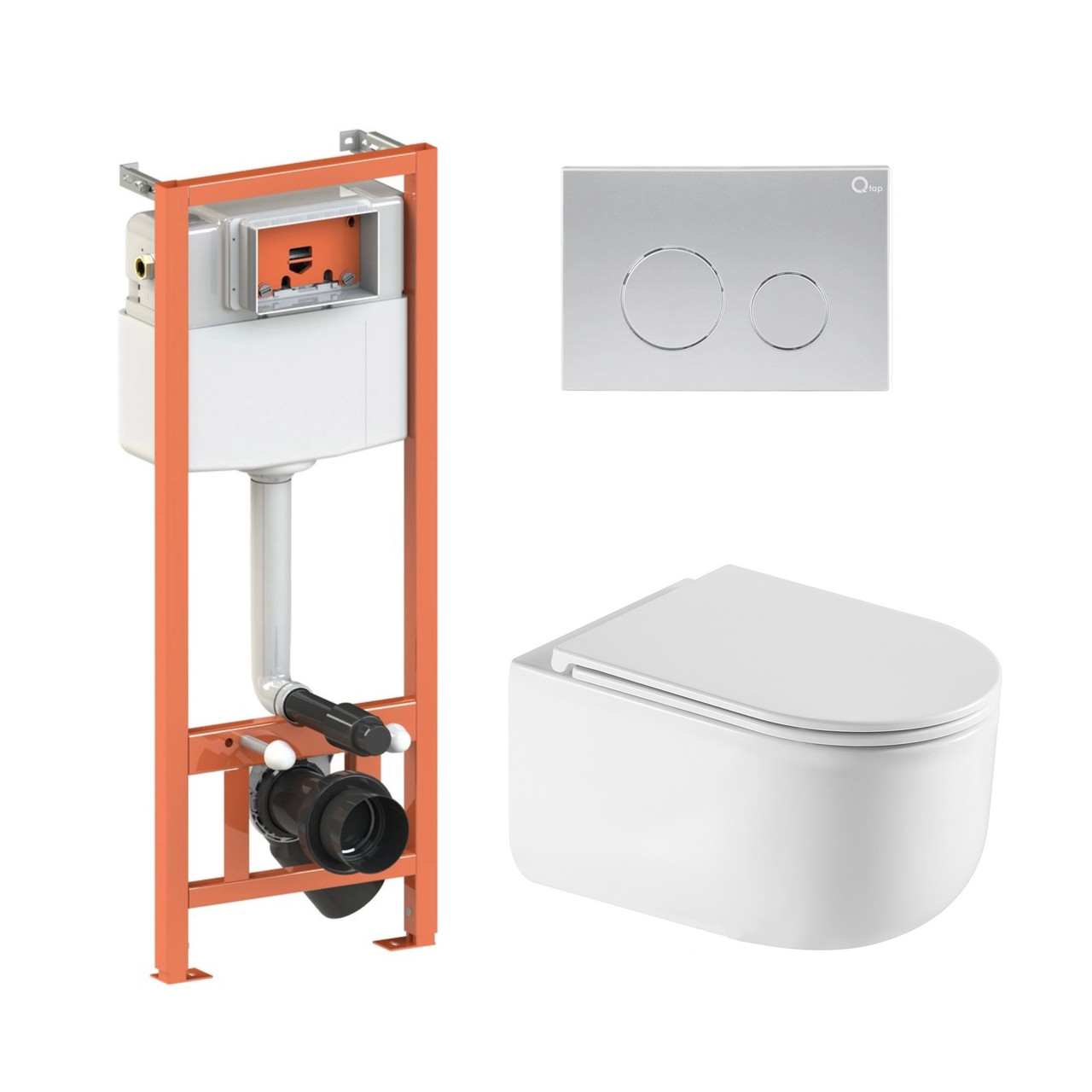 Комплект інсталяції Q-TAP Taurus&Nest с унітазом Q-TAP кнопка сатин 218048 QT2433084EUQW46148, фото 1