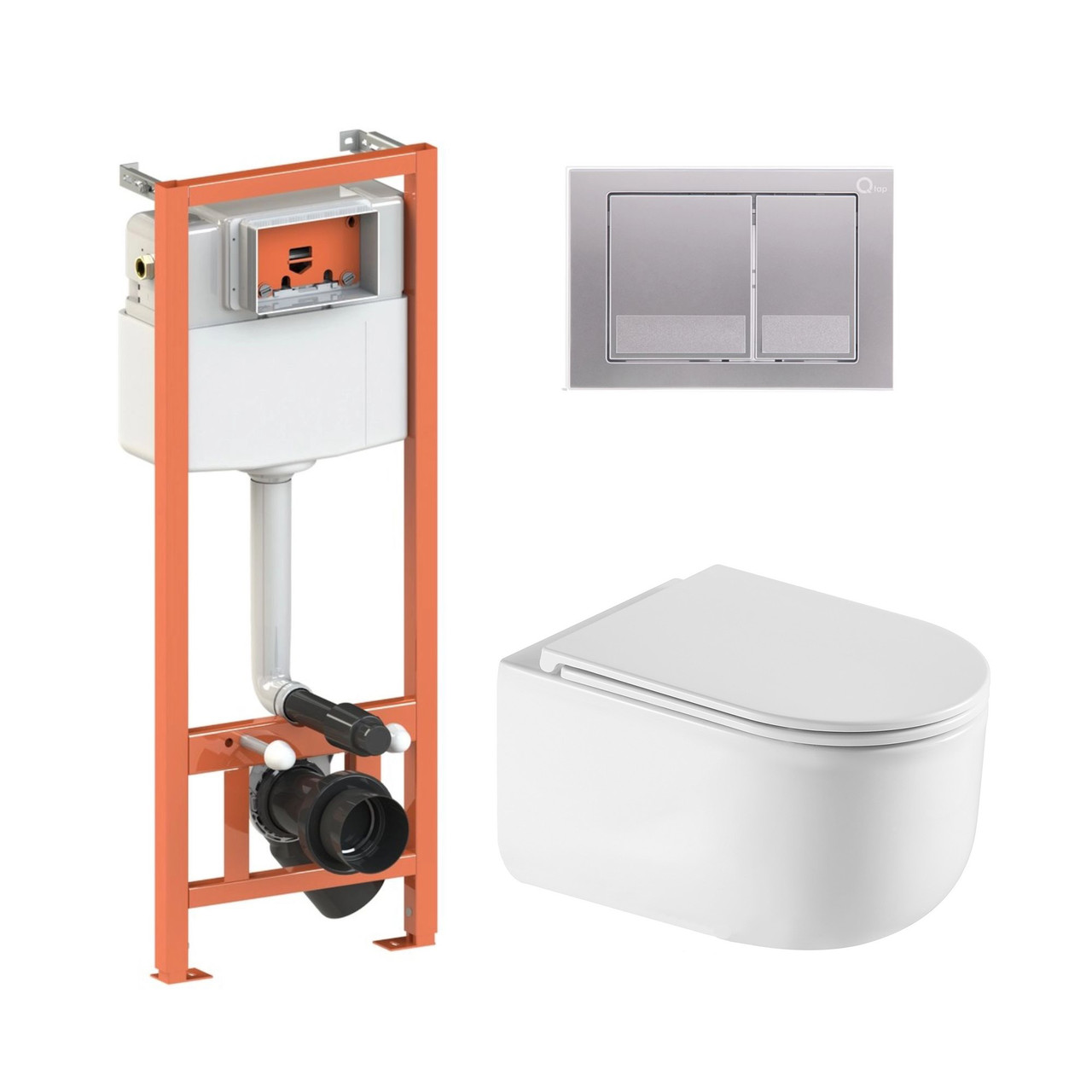 Комплект інсталяції Q-TAP Taurus&Nest с унітазом Q-TAP кнопка сатин 218050 QT2433084EUQW46150, фото 1