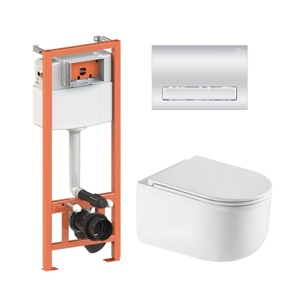 Комплект інсталяції Q-TAP Taurus&Nest с унітазом Q-TAP кнопка хром 218055 QT2433084EUQW46155, фото 1