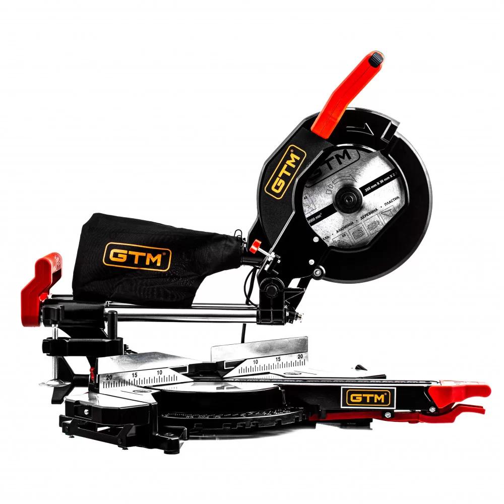 Ручна торцювальна пила з протяжкою по дереву GTM HM1032 : 2000 Вт, глибина різу 90мм, диск 254 мм, вага 13.6 кг (2554)