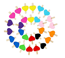 Прищіпки для декору "Серця різнокольорові" 3 см (50 штук)