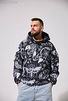 Чоловіча чорна куртка-анорак Napapijri зимова з малюнками, Модний утеплений анорак чорного кольору на синтепуху