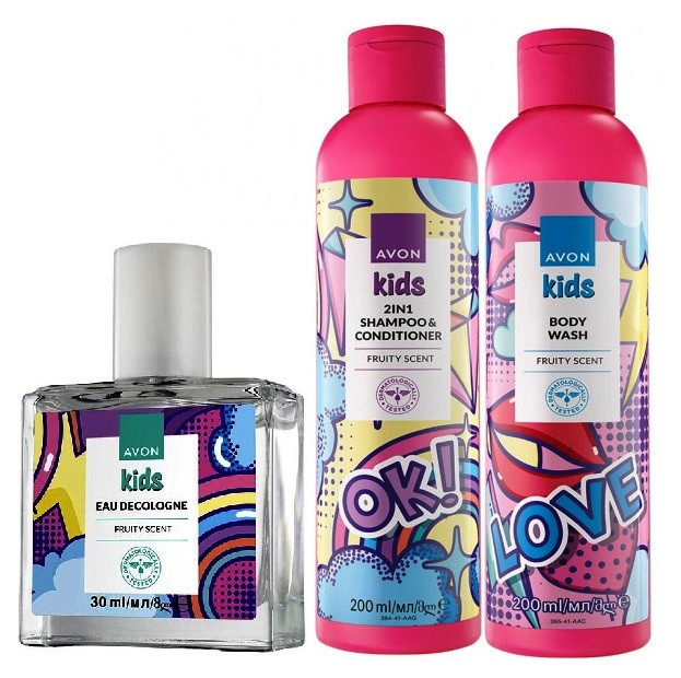 Набір дитячої косметики для дівчаток з фруктовим ароматом з 3х од AVON KIDS FLORAL FRUITY