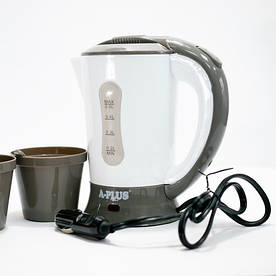 Автомобільний електричний чайник A-Plus AP-1518, 0.5 л, 12 В, 120 Вт, пластиковий корпус, з чашками