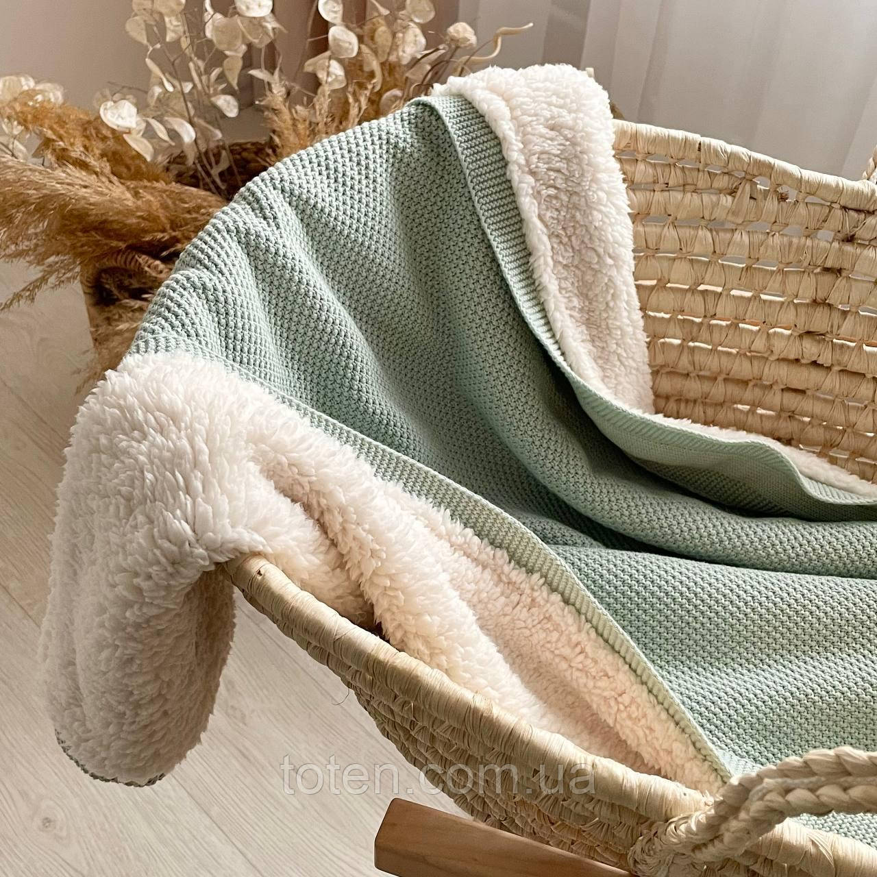 Плед бавівна Teddy Рогожка светла м'ята, 80х100 +/- 2 см, фото 1