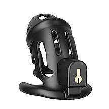 Клітка для пеніса LOCKINK SEVANDA Plastic Penis Chastity Cage, чорна, 3 кільця різних розмірів, фото 2