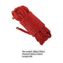 Мотузка для шибарі LOCKINK SEVANDA Shibari Pratice Rope, червона, 8 м, нейлон+бавовна, фото 4