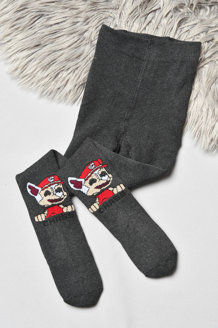Колготи дитячі махрові для хлопчика темно-сірого кольору з малюнком р.104-116 191771P, фото 1