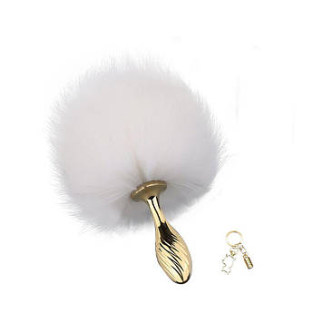 Металева анальна пробка Кролячий хвост LOCKINK SEVANDA White Bunny-Tail Anal Pear-shape Plug Bomba💣