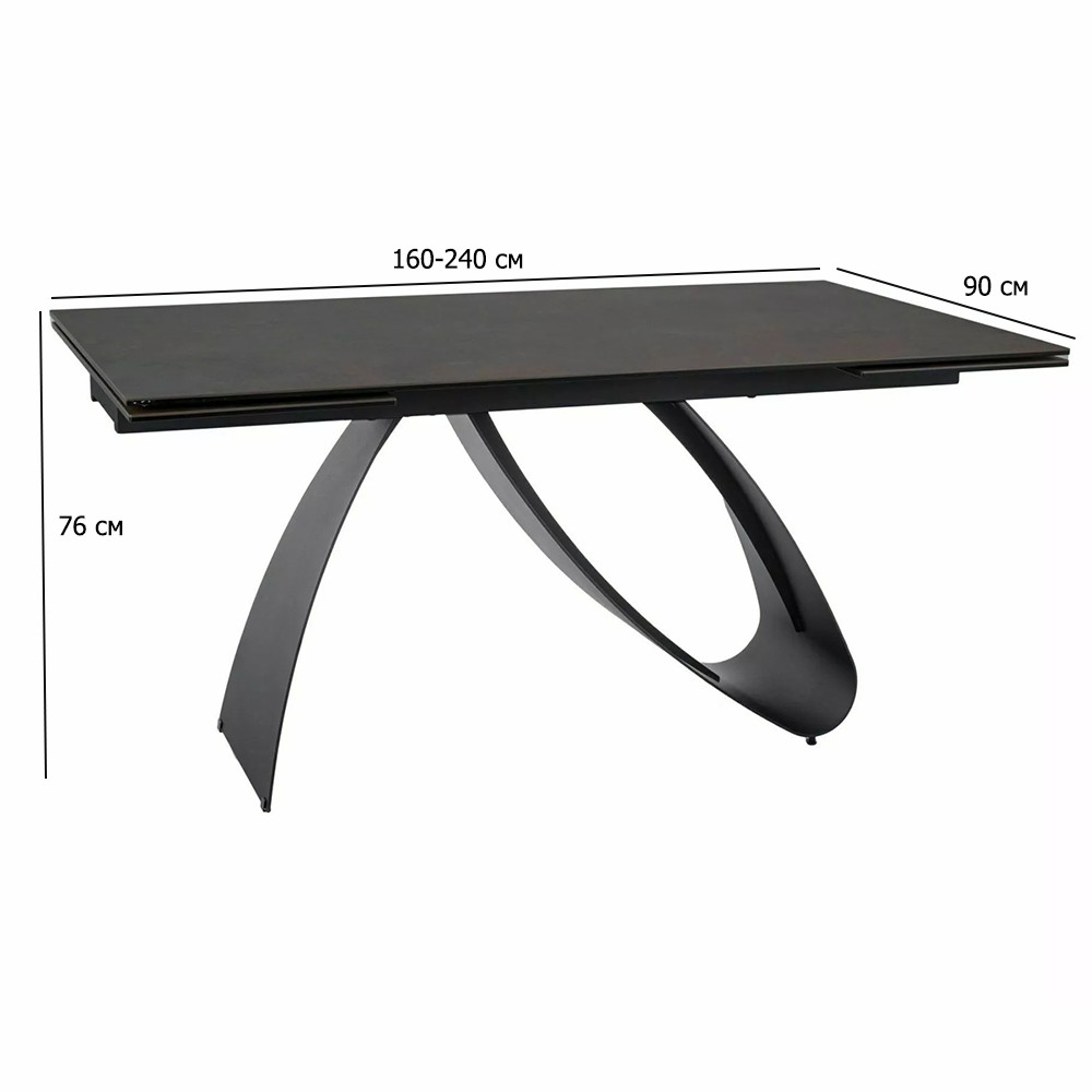 Великий обідній стіл у вітальню Diuna 160-240х90 см коричневий матовий з керамічною стільницею, фото 1