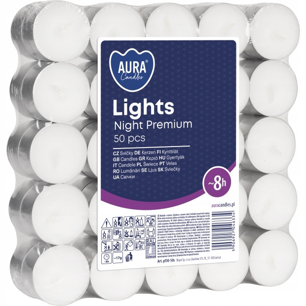 5 шт. Беззапашна парафінова свічка "tealight Aura" 50 шт. "tealighty Night" Pf30-50s 8 годин "bispol"