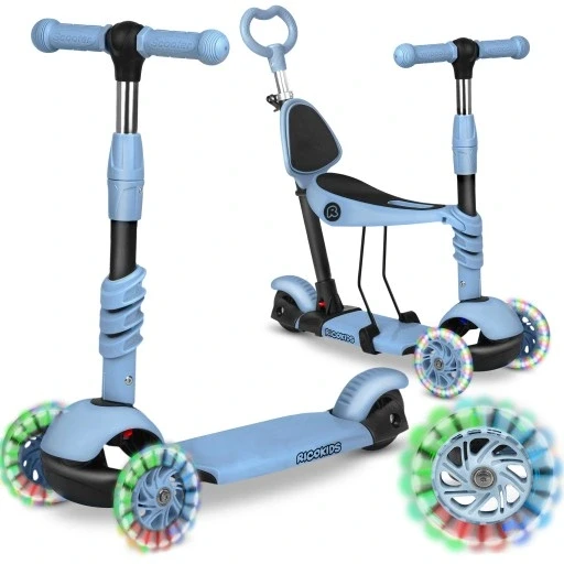 Триколісний самокат Ricokids Todi 765401 синьо-сірий для дітей балансовий 3в1 з Led