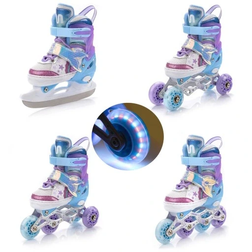 Ролики 4в1 регульовані з Led ковзани квадроролики ролико-ковзани Meteor розмір M 34-37