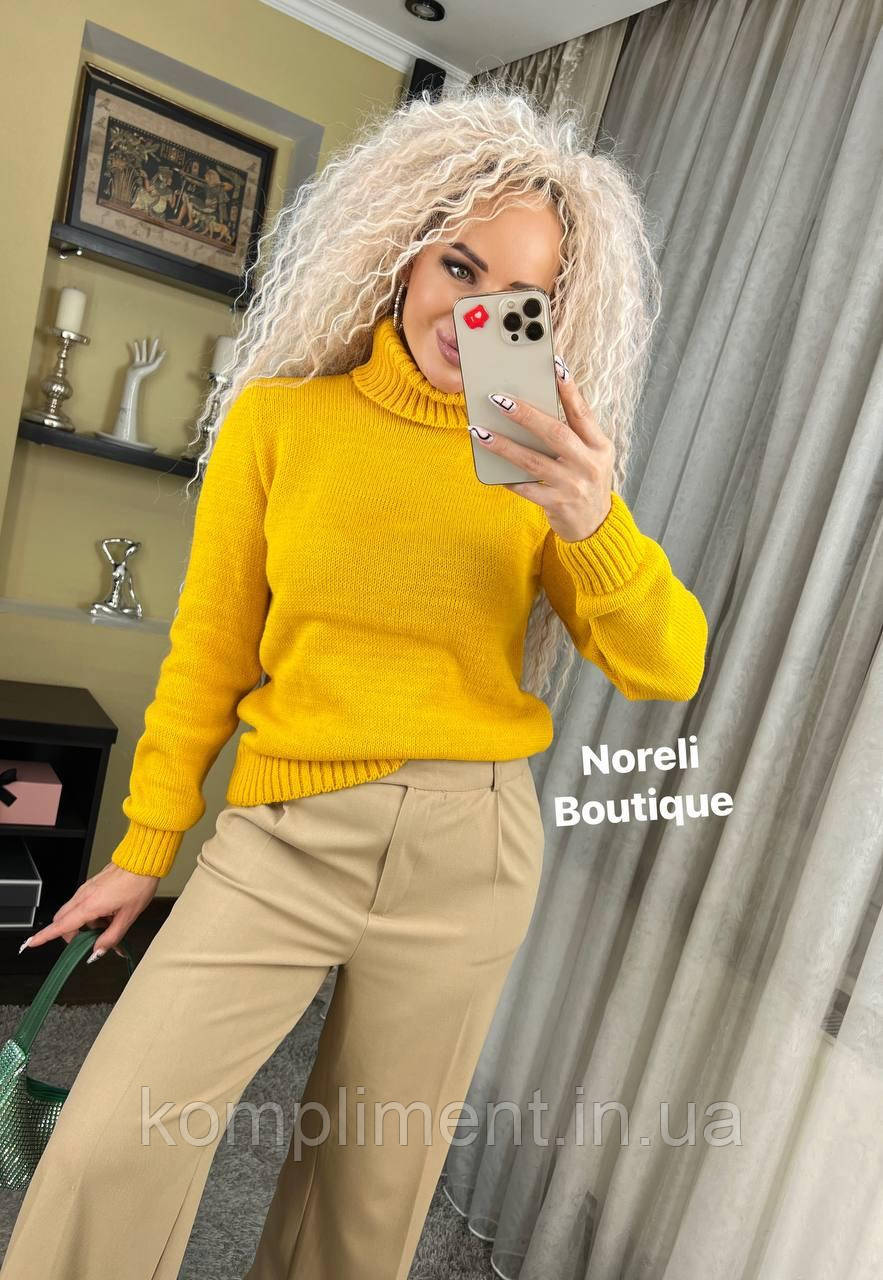 Жіночий в'язаний теплий светр під горло "Люсія", жовтий, фото 1