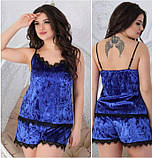 Літній домашній комплект з оксамиту, велюрова літня піжама: топ + шорти р.42-48. Арт-1513/8, фото 8