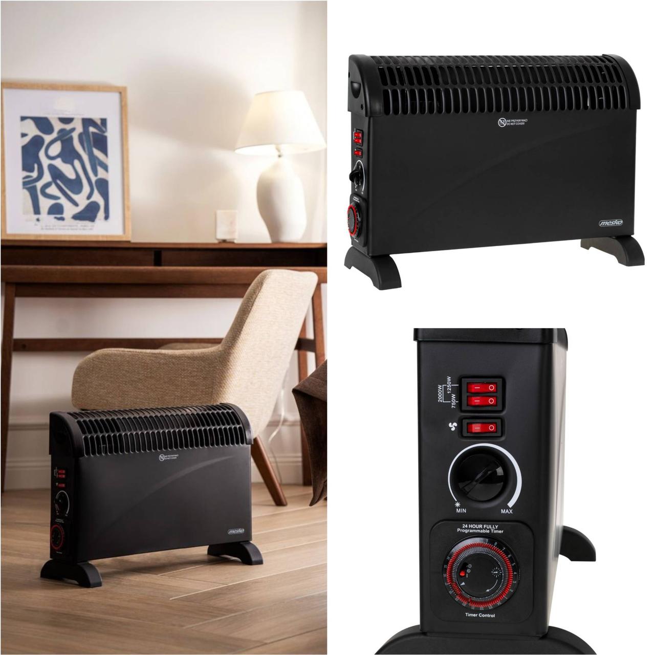 Електричний конвектор Mesko MS 7741 чорний (2000 Вт, таймер, TURBO режим, Польща), фото 1