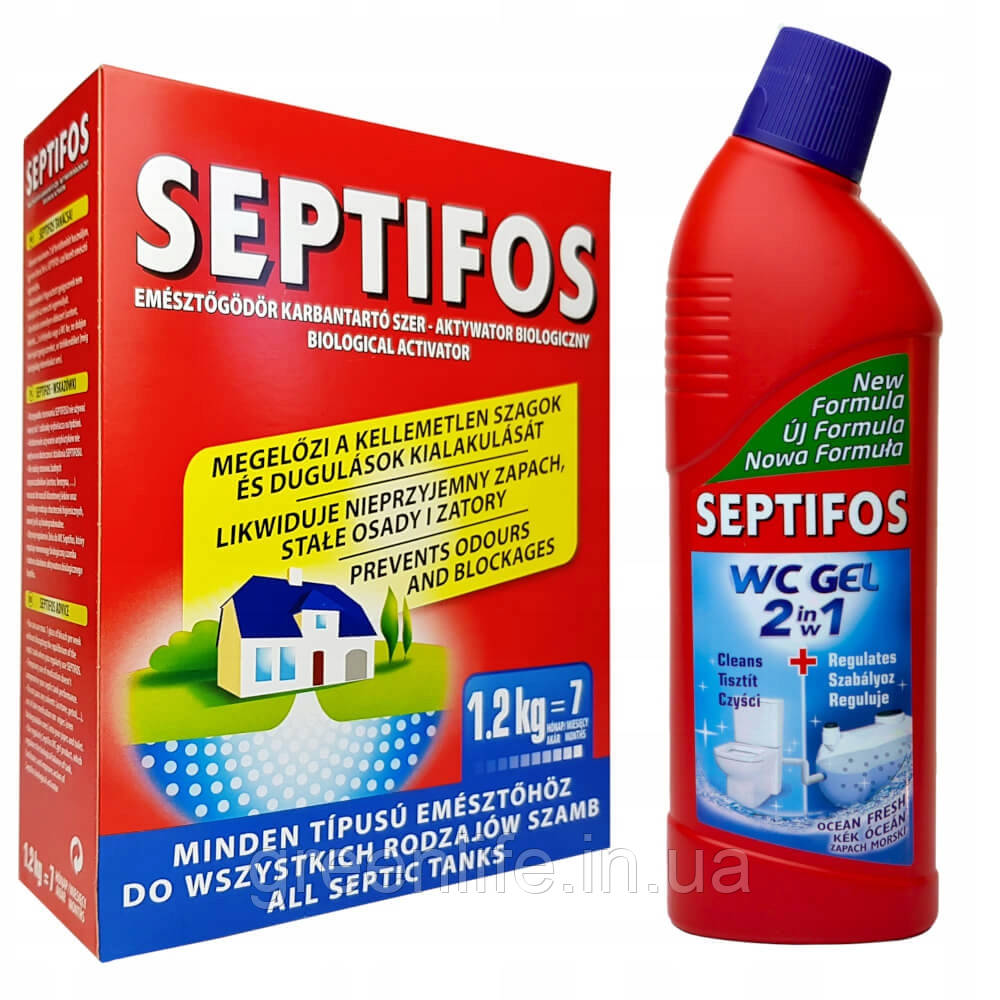 Біопрепарат Septifos 1.2 кг +Гель Septifos Septibio WC (3 в 1) 750 мл
