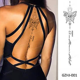 Juice Флеш тату. 48*10 см. Тимчасова, перекладна. Метелики, написи, Queen, GZHJ-001 (S)