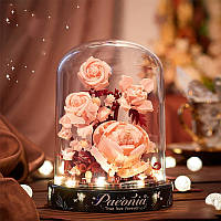 Конструктор нічник блочний дитячий з підсвіткою квітка в колбі Півонії квіти