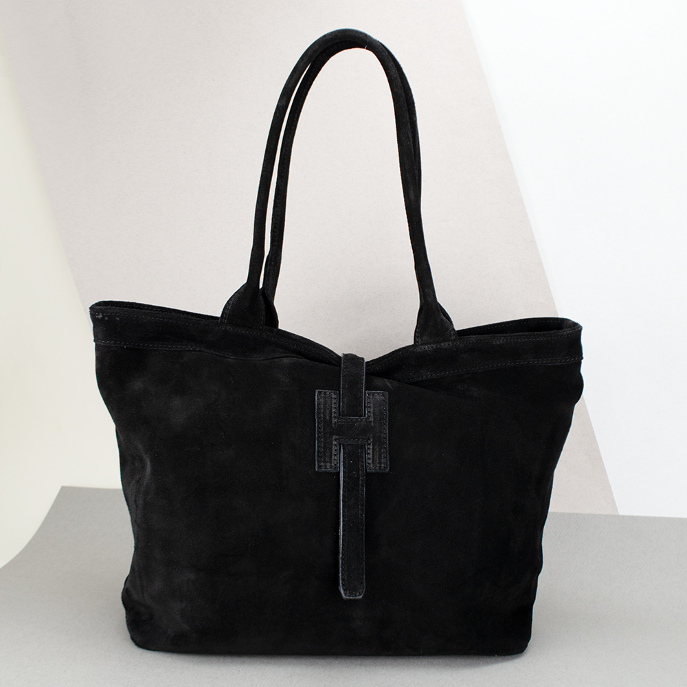 Сумка жіноча шопер з натуральної замші Virginia Conti 03763 з 2 ручками чорна