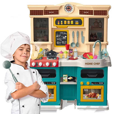 Дитяча іграшкова кухня хлопчикові 85 предметів музика світло вода пар для сюжетно рольових ігор з побутовою технікою