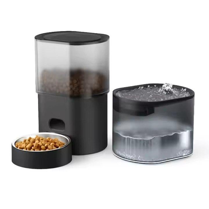 Фонтан для кота та автоматична годівниця Fudajo з WiFi, комплект 2в1 Чорний