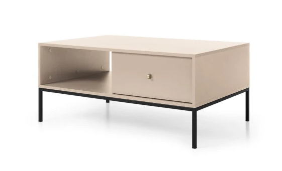 Стіл журнальний Mono 103*68 см з шухлядами Беж пісочний / ніжки чорні ТМ Perfect Home Польща, фото 1