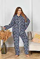 Шикарний стильний м'який махровий жіночий домашній костюм (махрова жіноча піжама) Love. Арт-1510/8 темно синій