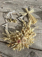 Підкова - оберіг з натуральних матеріалів й сухоцвітів, оберіг для ВашоЇ оселі, підкова з дзвіночками і колоссям, h-18 см.