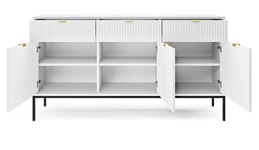 Комод Nova 154 см 3-дверний з шухлядами / МДФ білий чорні ніжки TM Perfect Home Польща, фото 2