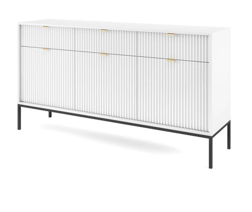 Комод Nova 154 см 3-дверний з шухлядами / МДФ білий чорні ніжки TM Perfect Home Польща, фото 1