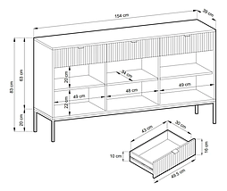 Комод Nova 154 см 3-дверний з шухлядами / МДФ білий чорні ніжки TM Perfect Home Польща, фото 4