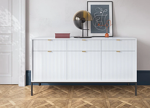 Комод Nova 154 см 3-дверний з шухлядами / МДФ білий чорні ніжки TM Perfect Home Польща, фото 5