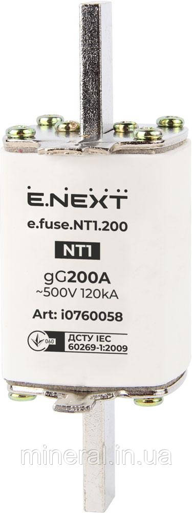 Запобіжник плавкий e.fuse.NT1.200, габарит 1, 200А, E.NEXT (i0760058)