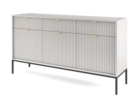 Комод Nova 154 см 3-дверний з шухлядами / МДФ сірий чорні ніжки TM Perfect Home Польща